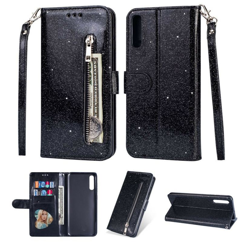 Capa Flip Para Samsung Galaxy A70 De Cordão Bolsa Glitter Com Alça