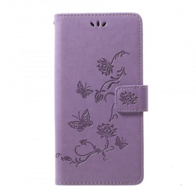 Capa Flip Para Samsung Galaxy A70 De Cordão Pulseira Borboletas E Flores