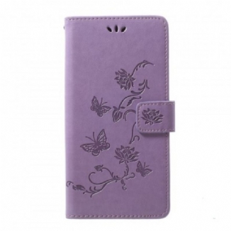 Capa Flip Para Samsung Galaxy A70 De Cordão Pulseira Borboletas E Flores