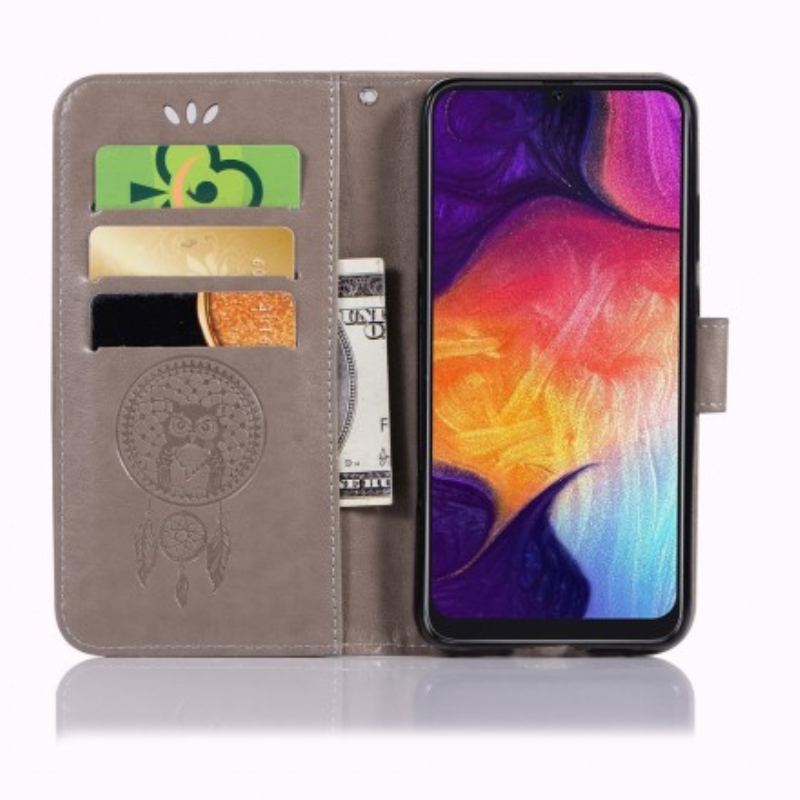 Capa Flip Para Samsung Galaxy A70 Coruja Apanhador De Sonhos Com Efeito De Couro