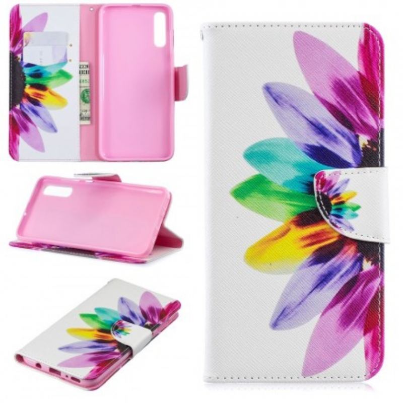 Capa Flip Para Samsung Galaxy A70 Flor Aquarela