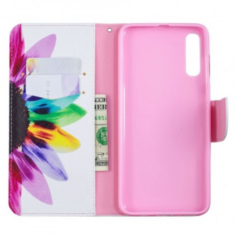 Capa Flip Para Samsung Galaxy A70 Flor Aquarela