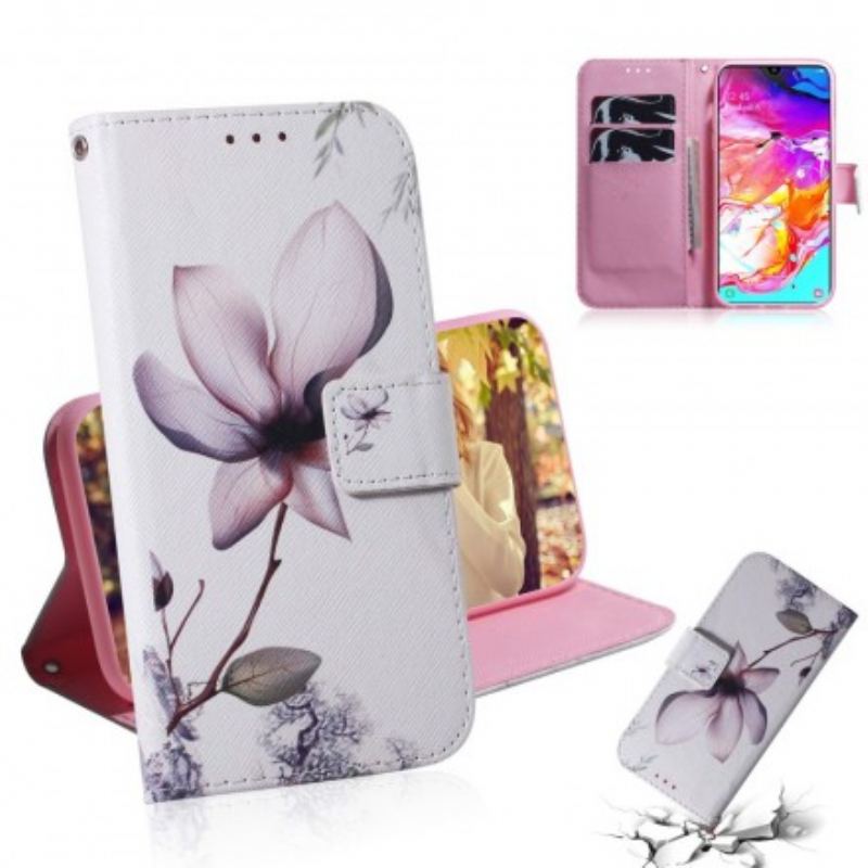 Capa Flip Para Samsung Galaxy A70 Flor Rosa Empoeirado