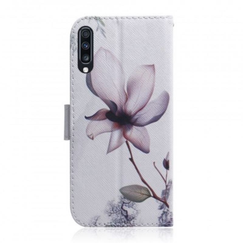 Capa Flip Para Samsung Galaxy A70 Flor Rosa Empoeirado