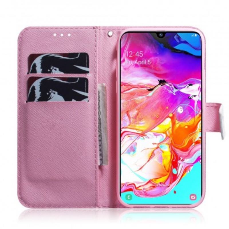 Capa Flip Para Samsung Galaxy A70 Flor Rosa Empoeirado