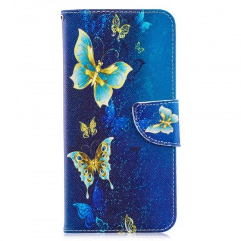 Capa Folio Para Samsung Galaxy A70 Borboletas Douradas