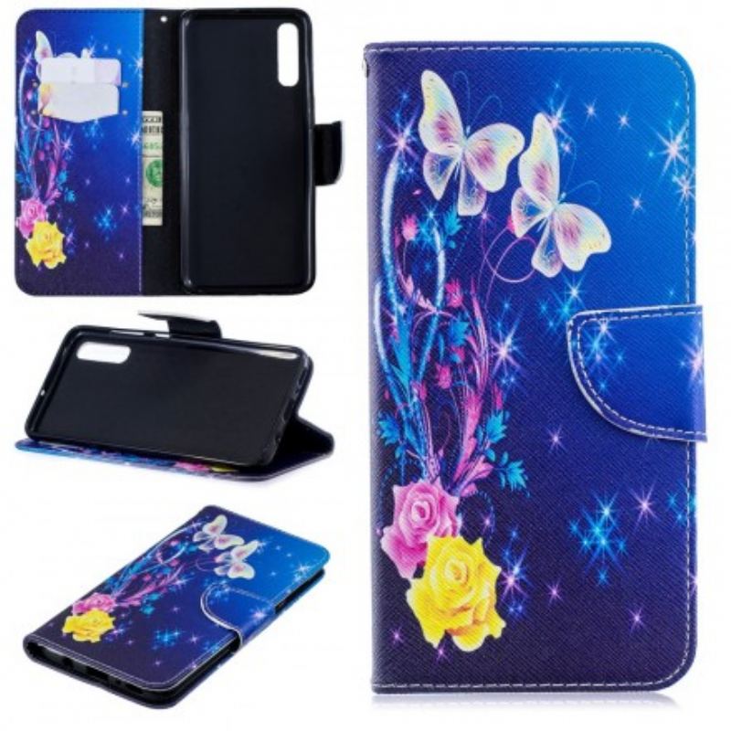 Capa Folio Para Samsung Galaxy A70 Borboletas Douradas