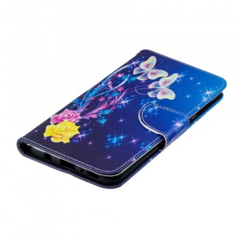 Capa Folio Para Samsung Galaxy A70 Borboletas Douradas