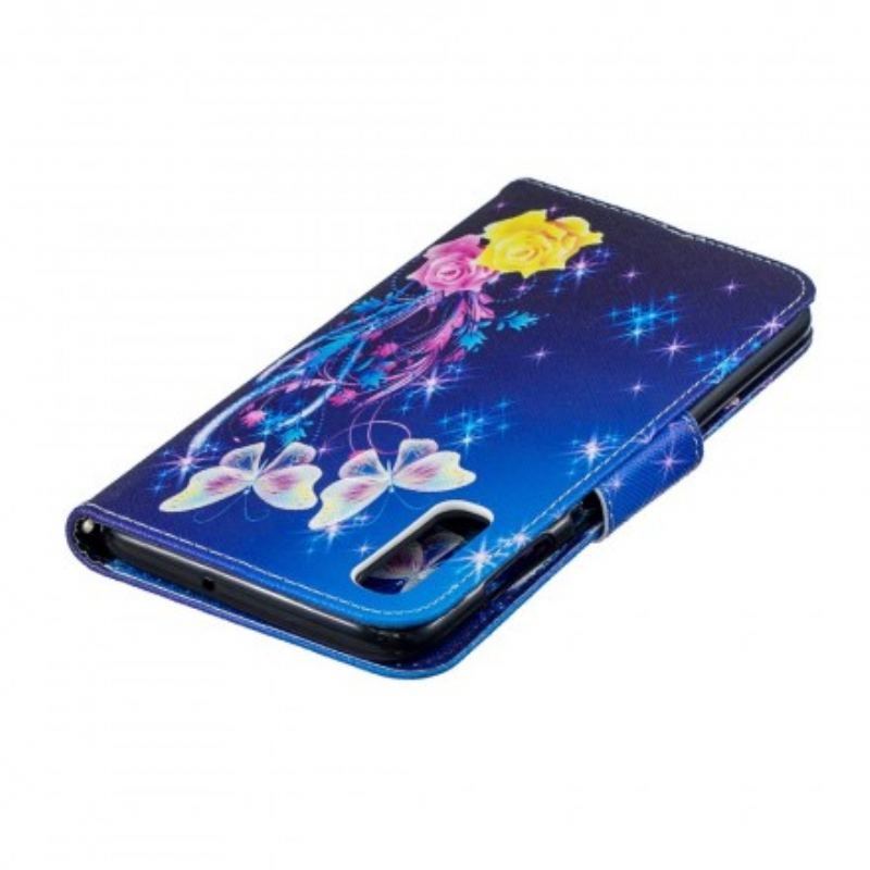 Capa Folio Para Samsung Galaxy A70 Borboletas Douradas