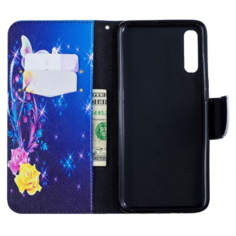 Capa Folio Para Samsung Galaxy A70 Borboletas Douradas