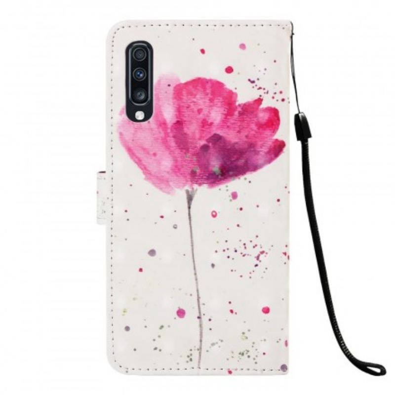 Capa Capa Folio Para Samsung Galaxy A70 Papoula Aquarela