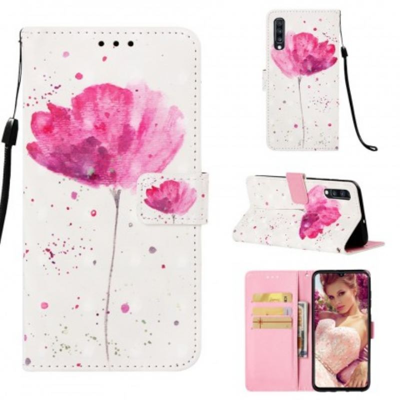 Capa Capa Folio Para Samsung Galaxy A70 Papoula Aquarela