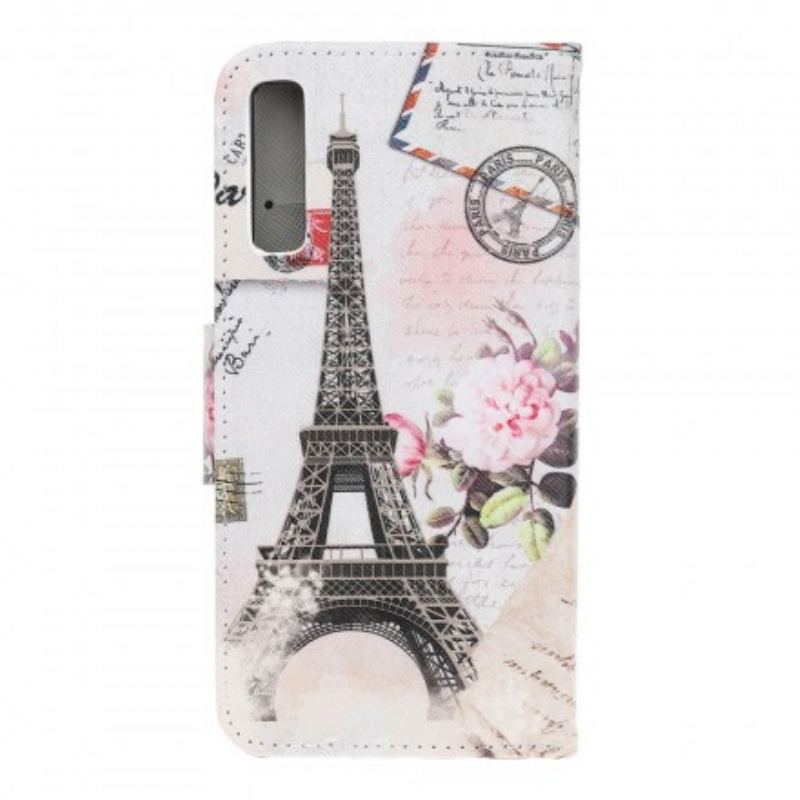 Capa Folio Para Samsung Galaxy A70 Torre Eiffel Retrô