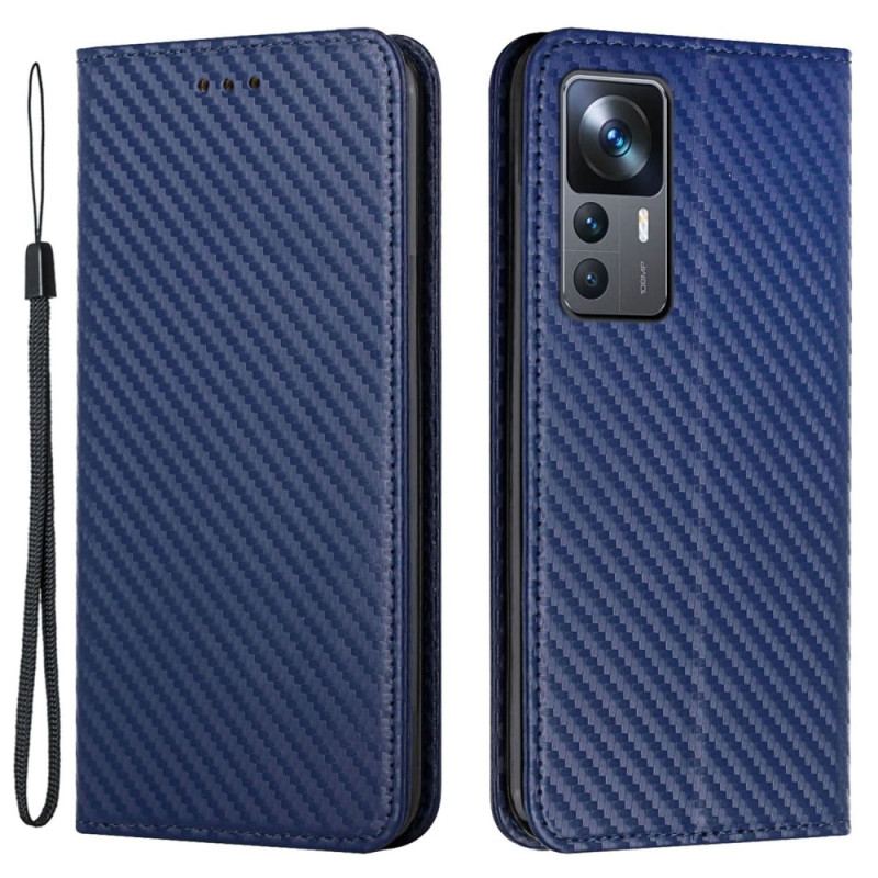 Capa De Celular Para Xiaomi 12T / 12T Pro Flip Fibra De Carbono Com Cordão