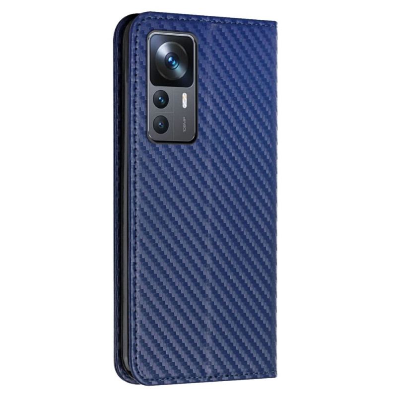 Capa De Celular Para Xiaomi 12T / 12T Pro Flip Fibra De Carbono Com Cordão