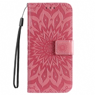 Capa De Couro Para Xiaomi 12T / 12T Pro De Cordão Mandala Do Sol Strappy