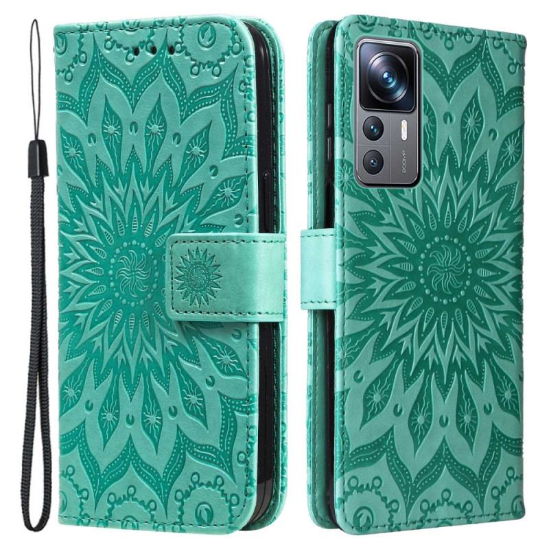 Capa De Couro Para Xiaomi 12T / 12T Pro De Cordão Mandala Do Sol Strappy