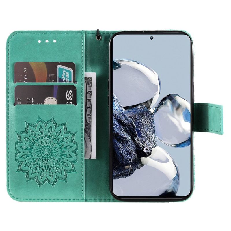 Capa De Couro Para Xiaomi 12T / 12T Pro De Cordão Mandala Do Sol Strappy