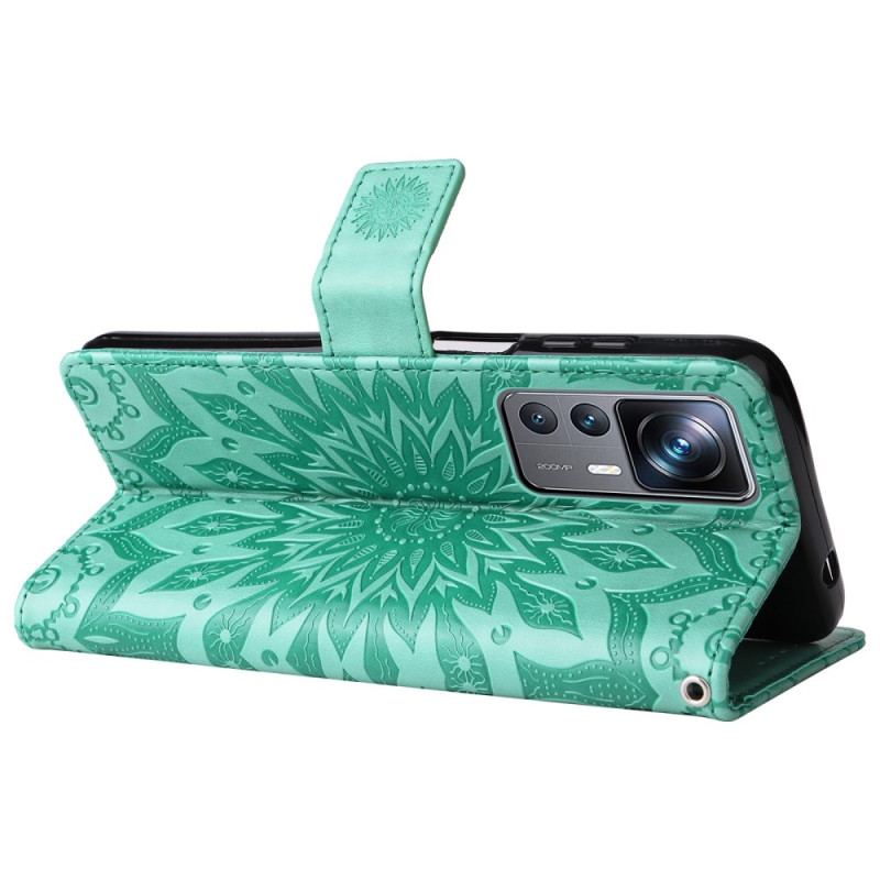 Capa De Couro Para Xiaomi 12T / 12T Pro De Cordão Mandala Do Sol Strappy