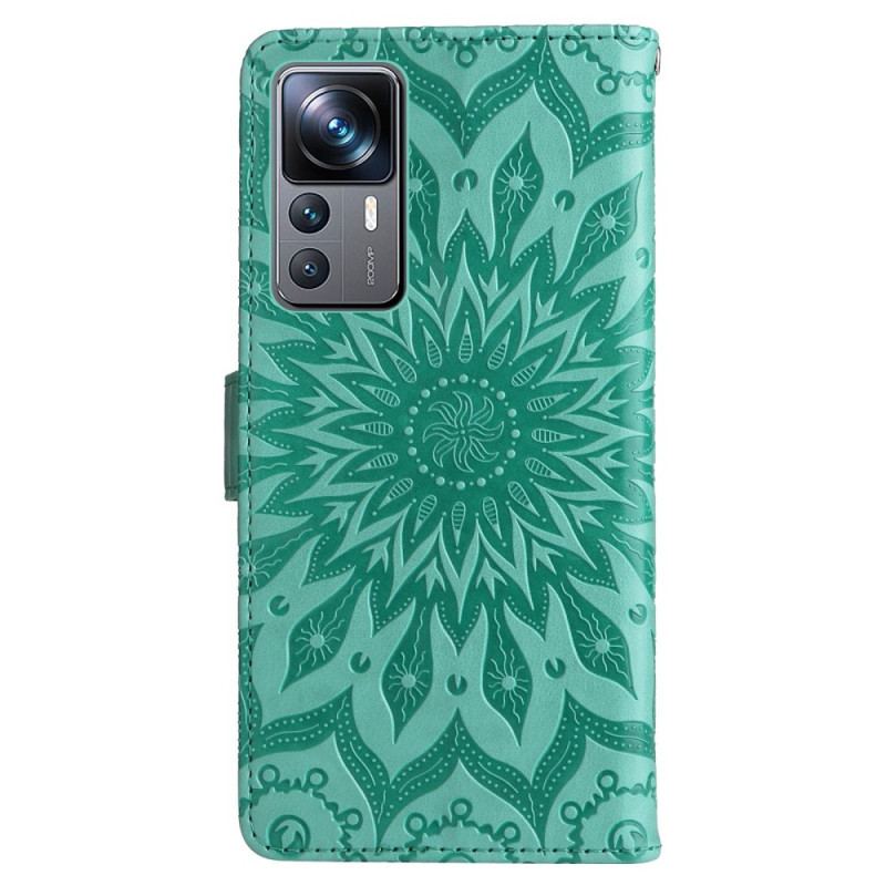 Capa De Couro Para Xiaomi 12T / 12T Pro De Cordão Mandala Do Sol Strappy