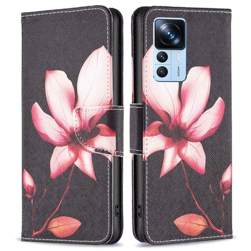 Capa De Couro Para Xiaomi 12T / 12T Pro Flor Rosa