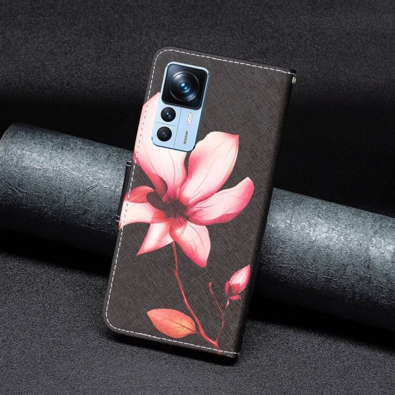 Capa De Couro Para Xiaomi 12T / 12T Pro Flor Rosa