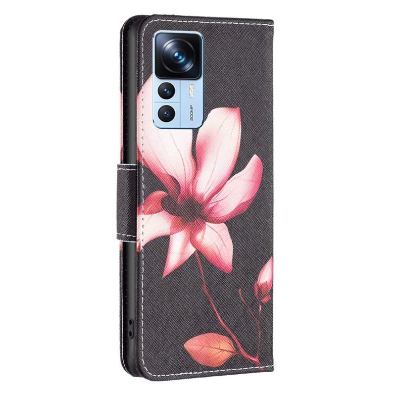 Capa De Couro Para Xiaomi 12T / 12T Pro Flor Rosa