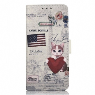 Capa De Couro Para Xiaomi 12T / 12T Pro Gato Viajante