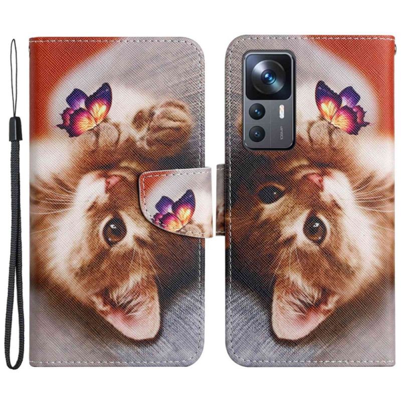 Capa De Couro Para Xiaomi 12T / 12T Pro Gatos Com Cordão