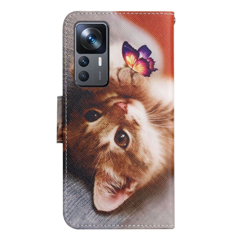 Capa De Couro Para Xiaomi 12T / 12T Pro Gatos Com Cordão