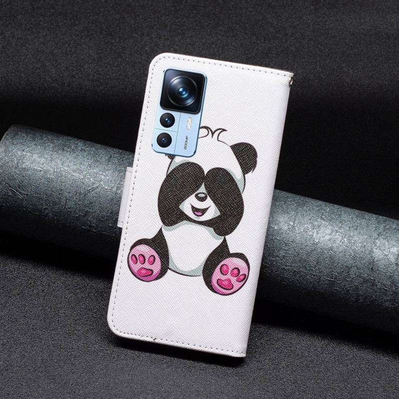 Capa De Couro Para Xiaomi 12T / 12T Pro Panda Divertido