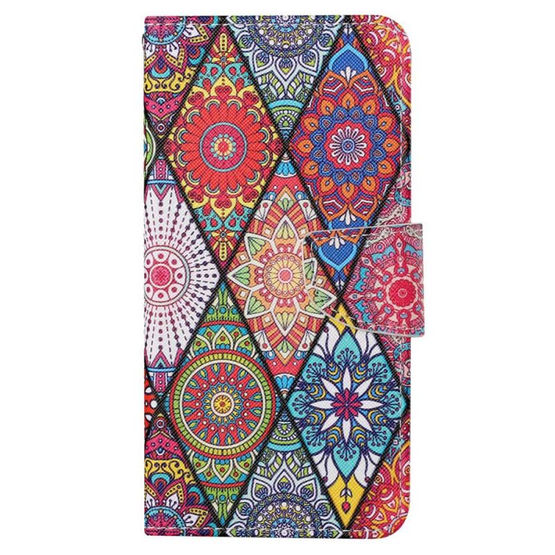 Capa De Couro Para Xiaomi 12T / 12T Pro Patchwork Com Cordão