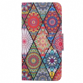 Capa De Couro Para Xiaomi 12T / 12T Pro Patchwork Com Cordão