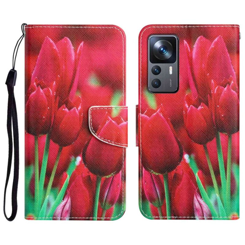 Capa De Couro Para Xiaomi 12T / 12T Pro Tanga Tulipas