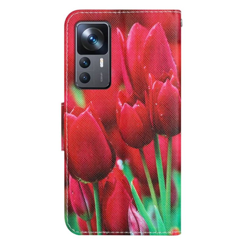 Capa De Couro Para Xiaomi 12T / 12T Pro Tanga Tulipas