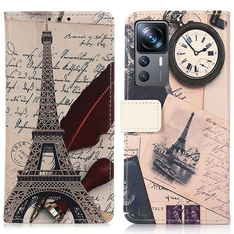 Capa De Couro Para Xiaomi 12T / 12T Pro Torre Eiffel Do Poeta