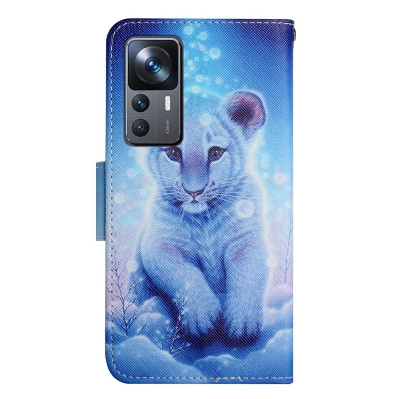 Capa Em Pele Para Xiaomi 12T / 12T Pro De Cordão Bebê Leopardo Com Alça