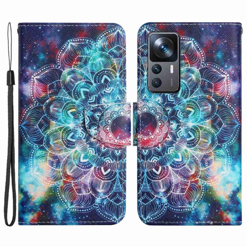 Capa Em Pele Para Xiaomi 12T / 12T Pro De Cordão Mandala De Tiras Chamativas