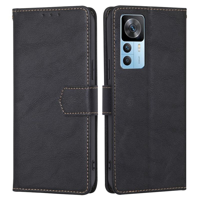 Capa Em Pele Para Xiaomi 12T / 12T Pro Efeito Couro Couture