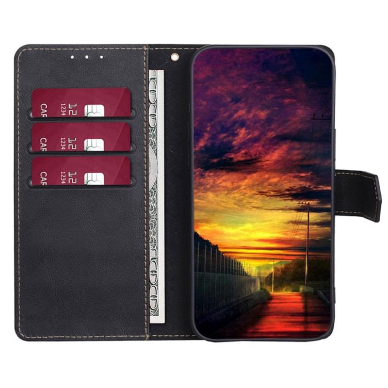 Capa Em Pele Para Xiaomi 12T / 12T Pro Efeito Couro Couture