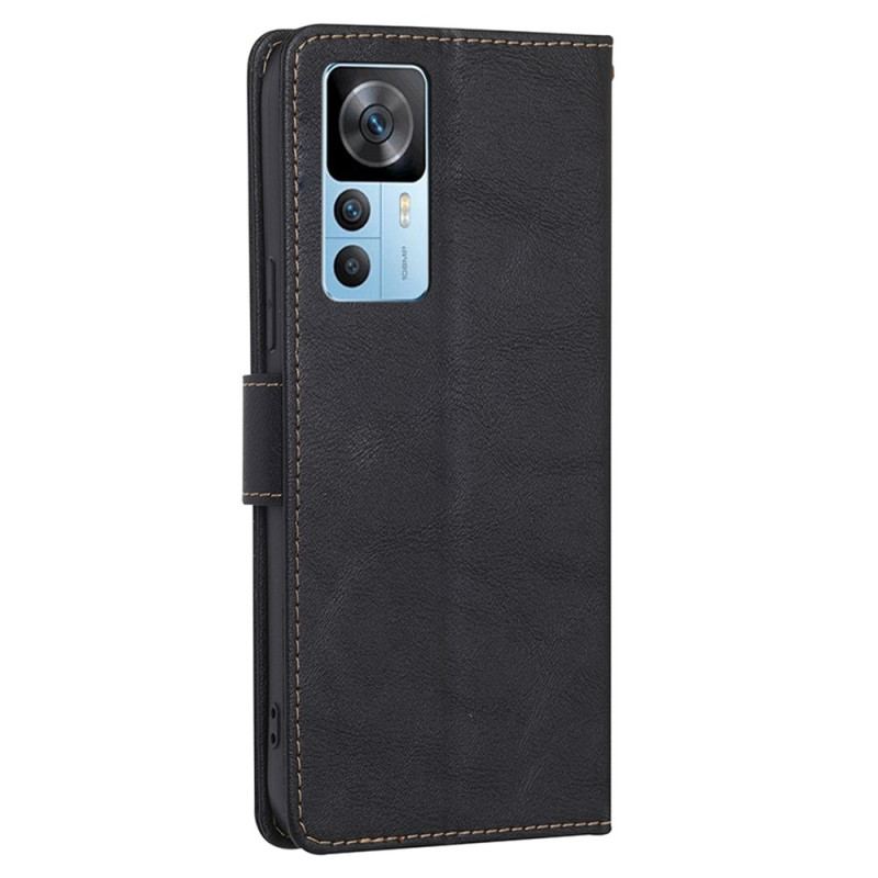 Capa Em Pele Para Xiaomi 12T / 12T Pro Efeito Couro Couture