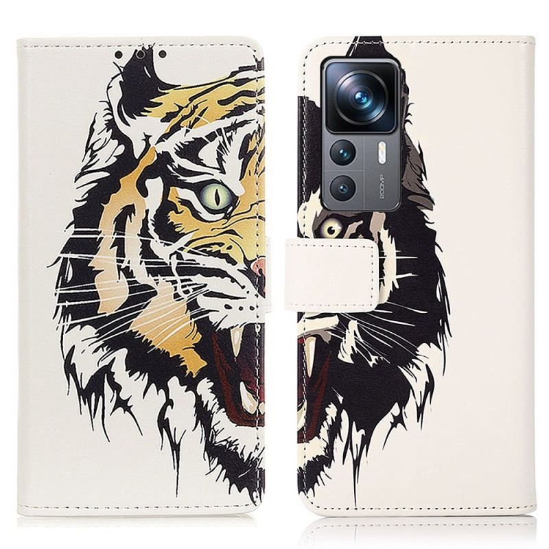 Capa Em Pele Para Xiaomi 12T / 12T Pro Tigre Feroz