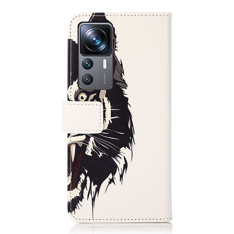 Capa Em Pele Para Xiaomi 12T / 12T Pro Tigre Feroz