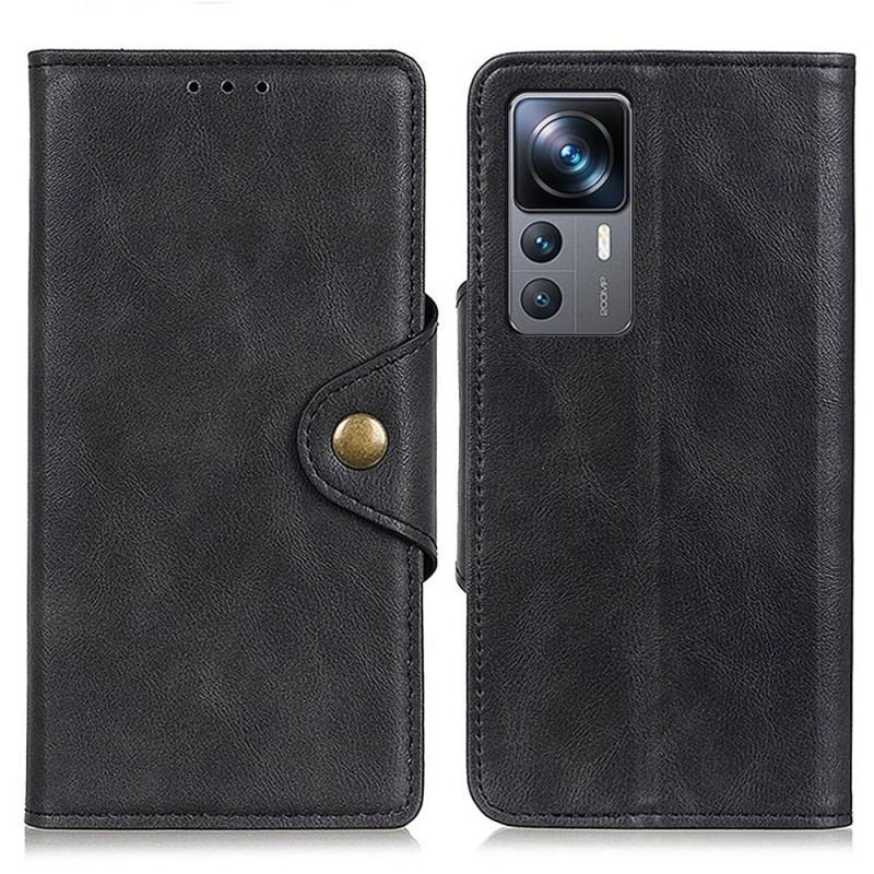 Capa Flip Para Xiaomi 12T / 12T Pro Botão Magnético De Couro Falso