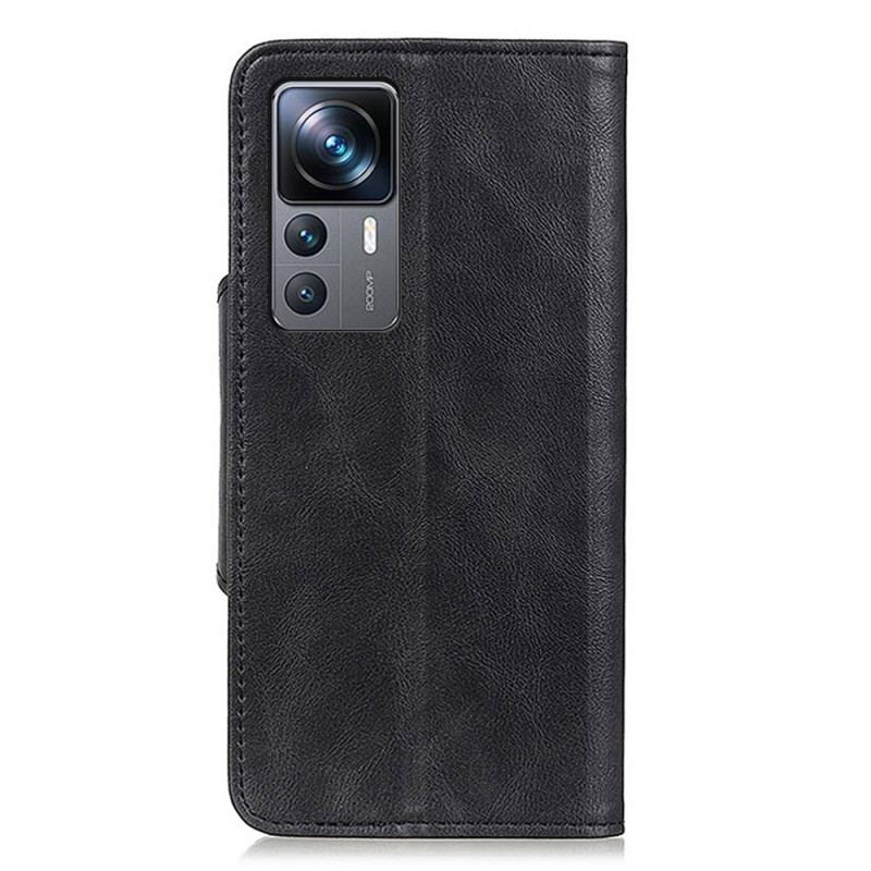 Capa Flip Para Xiaomi 12T / 12T Pro Botão Magnético De Couro Falso