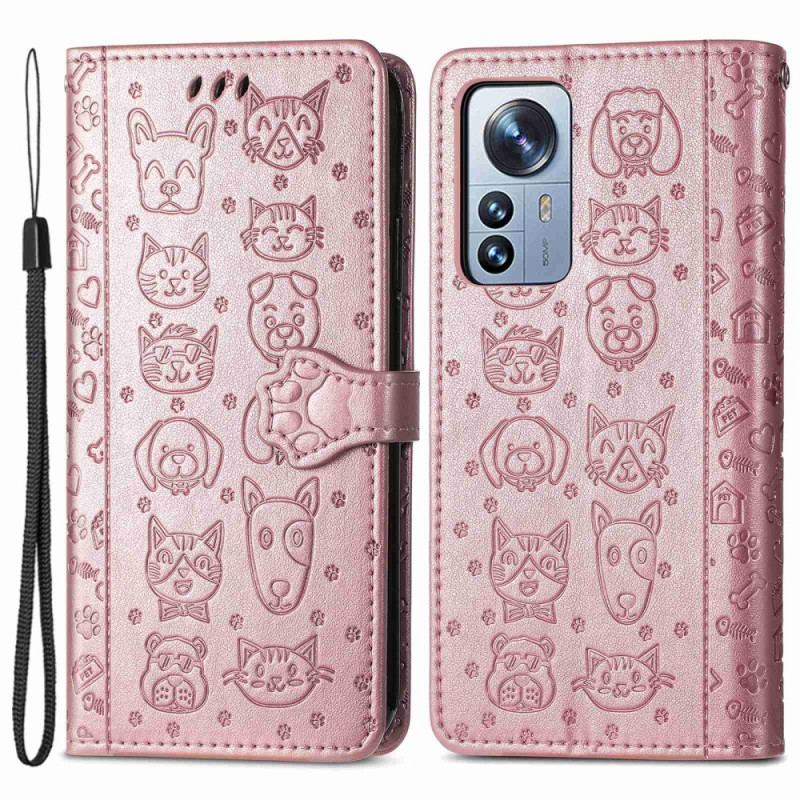 Capa Flip Para Xiaomi 12T / 12T Pro De Cordão Animais Tanga