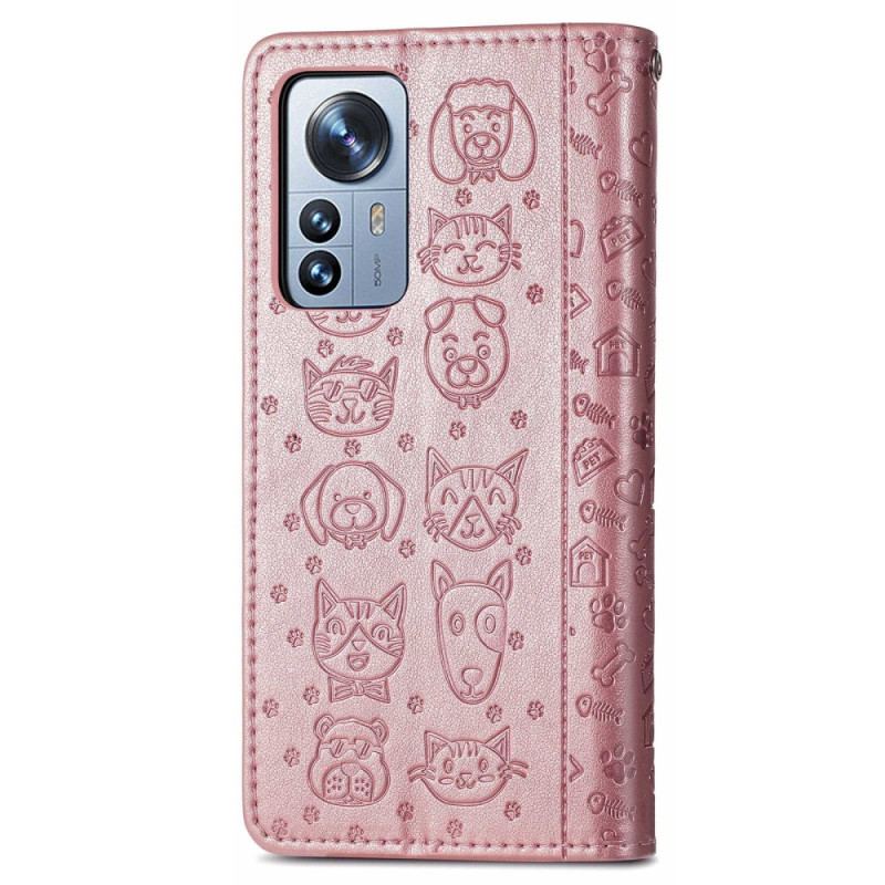 Capa Flip Para Xiaomi 12T / 12T Pro De Cordão Animais Tanga