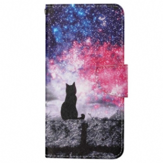 Capa Flip Para Xiaomi 12T / 12T Pro De Cordão Claraboia Gato Com Alça