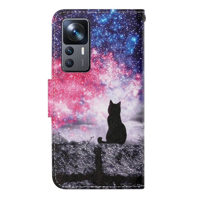 Capa Flip Para Xiaomi 12T / 12T Pro De Cordão Claraboia Gato Com Alça