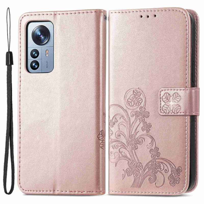 Capa Flip Para Xiaomi 12T / 12T Pro De Cordão Flores De Alças Pequenas